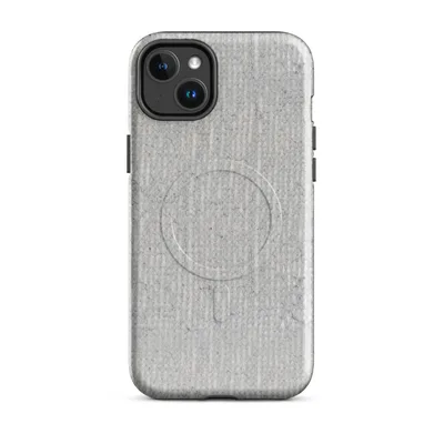 seamless concrete and linen texture with vertical ribbing, soft cracking, and muted silver-grey tones on an off-white base on Glossy Concrete Linen Texture MagSafe Tough Case for iPhone - default - Front view