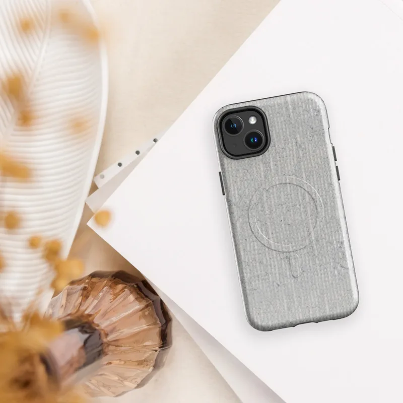 Glossy Concrete Linen Texture MagSafe Tough Case for iPhone — seamless concrete and linen texture with vertical ribbing