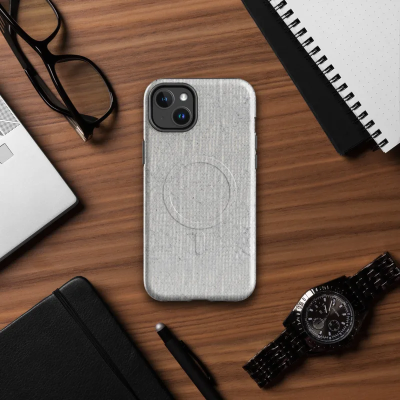 Glossy Concrete Linen Texture MagSafe Tough Case for iPhone — seamless concrete and linen texture with vertical ribbing