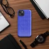Glossy Electric Blue Quilted Grid MagSafe Tough Case for iPhone — vibrant electric blue quilted fabric with a stitched