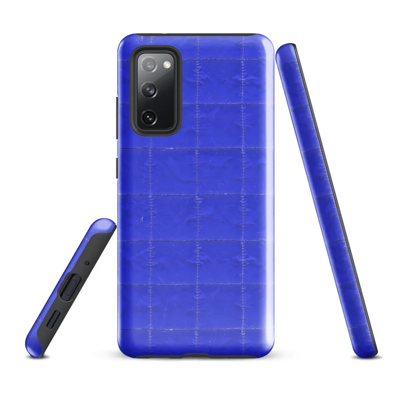 Glossy Electric Blue Quilted Grid Tough Case for Samsung — vibrant royal blue quilted fabric texture with a stitched grid