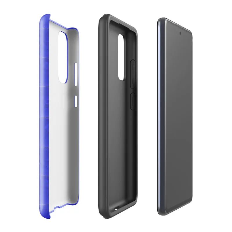 Glossy Electric Blue Quilted Grid Tough Case for Samsung — vibrant royal blue quilted fabric texture with a stitched grid