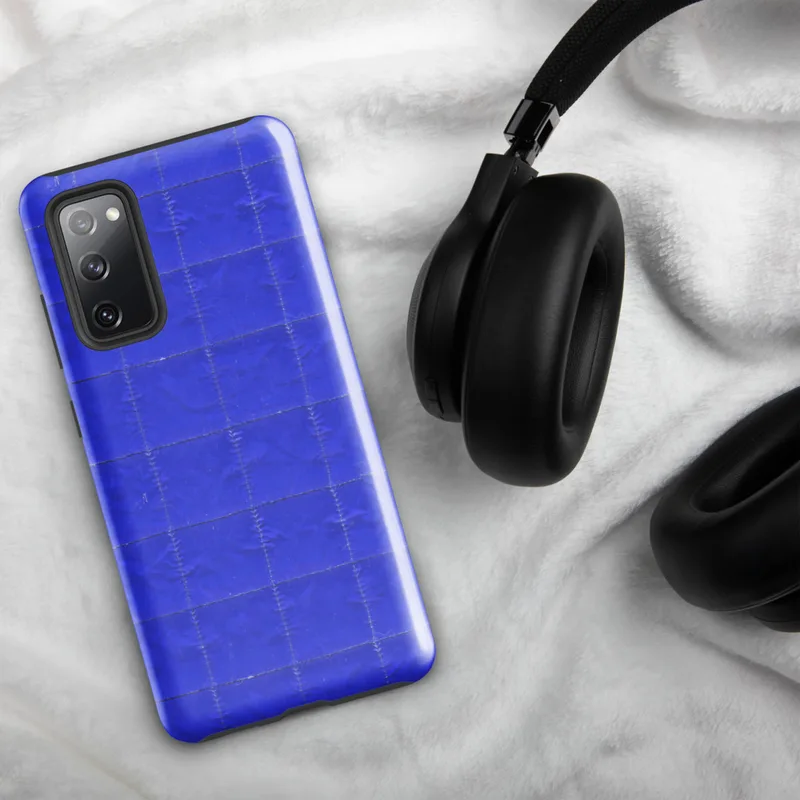 Glossy Electric Blue Quilted Grid Tough Case for Samsung — vibrant royal blue quilted fabric texture with a stitched grid
