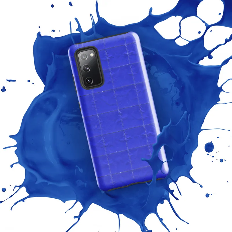 Glossy Electric Blue Quilted Grid Tough Case for Samsung — vibrant royal blue quilted fabric texture with a stitched grid