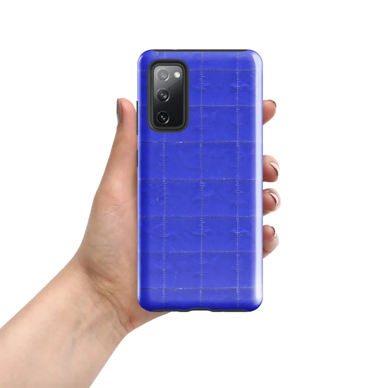 Glossy Electric Blue Quilted Grid Tough Case for Samsung — vibrant royal blue quilted fabric texture with a stitched grid