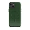Glossy Forest Green Quilted Classic MagSafe Tough Case for iPhone — deep forest green quilted fabric pattern with a subtle