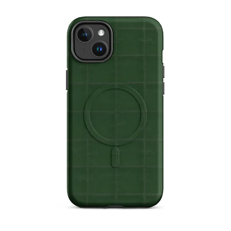 Matte Forest Green Quilted Classic MagSafe Tough Case for iPhone — deep forest green quilted fabric pattern with a subtle