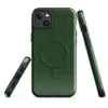 Glossy Forest Green Quilted Classic MagSafe Tough Case for iPhone — deep forest green quilted fabric pattern with a subtle