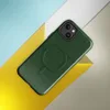 Glossy Forest Green Quilted Classic MagSafe Tough Case for iPhone — deep forest green quilted fabric pattern with a subtle