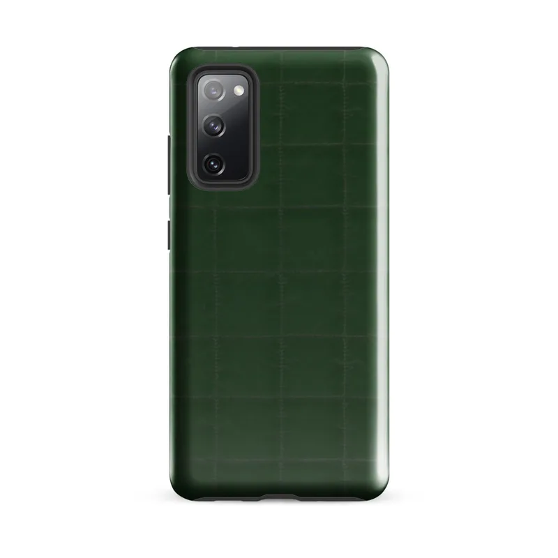Glossy Forest Green Quilted Grid Tough Case for Samsung — deep hunter green quilted fabric surface with a tonal stitched