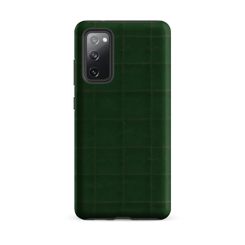 Matte Forest Green Quilted Grid Tough Case for Samsung — deep hunter green quilted fabric surface with a tonal stitched grid