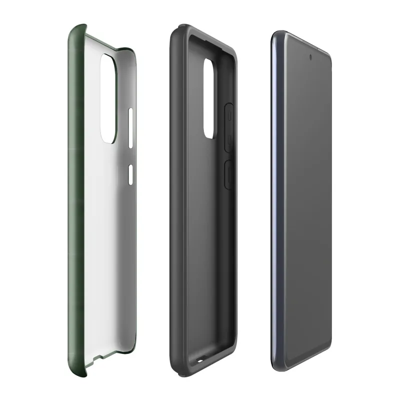 Glossy Forest Green Quilted Grid Tough Case for Samsung — deep hunter green quilted fabric surface with a tonal stitched