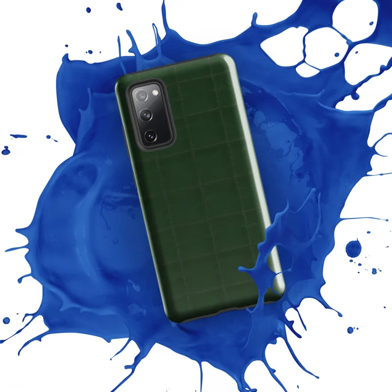 Glossy Forest Green Quilted Grid Tough Case for Samsung — deep hunter green quilted fabric surface with a tonal stitched