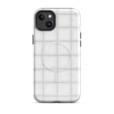 soft white quilted grid pattern with subtle stitched lines and gentle dimensional shadowing on each square cell on Glossy Arctic White Quilted Texture MagSafe Tough Case for iPhone - default - Front view
