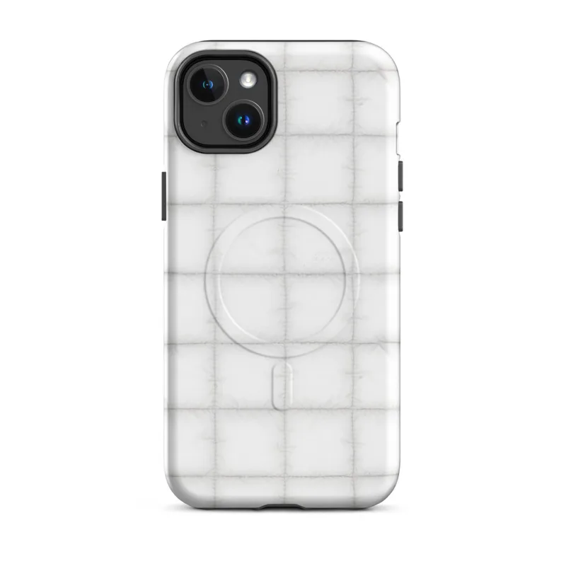 Matte Arctic White Quilted Texture MagSafe Tough Case for iPhone — soft white quilted grid pattern with subtle stitched