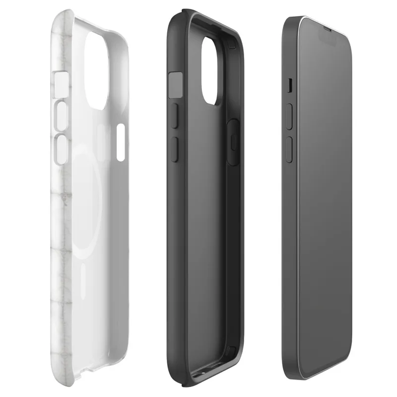 Glossy Arctic White Quilted Texture MagSafe Tough Case for iPhone — soft white quilted grid pattern with subtle stitched