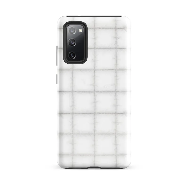 Glossy Cloud White Quilted Texture Tough Case for Samsung — seamless quilted grid pattern in soft white and pale grey