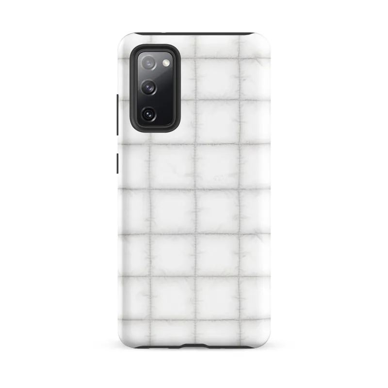 Matte Cloud White Quilted Texture Tough Case for Samsung — seamless quilted grid pattern in soft white and pale grey
