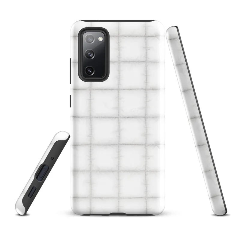 Glossy Cloud White Quilted Texture Tough Case for Samsung — seamless quilted grid pattern in soft white and pale grey