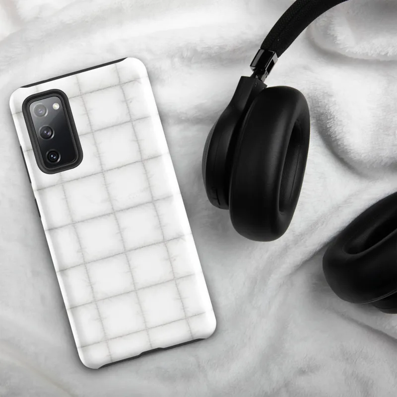 Glossy Cloud White Quilted Texture Tough Case for Samsung — seamless quilted grid pattern in soft white and pale grey