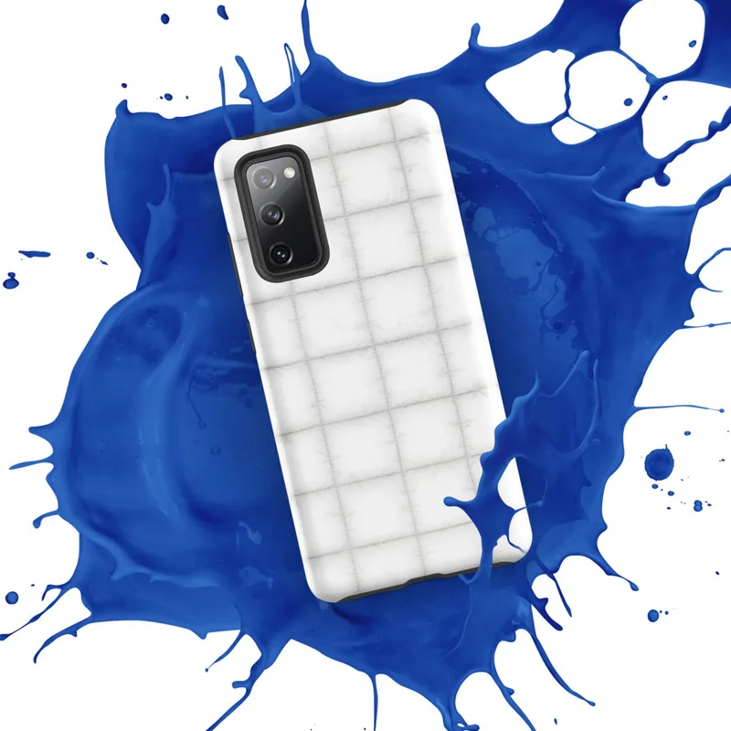 Glossy Cloud White Quilted Texture Tough Case for Samsung — seamless quilted grid pattern in soft white and pale grey