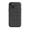 Matte Quilted Shadow Grid MagSafe Tough Case for iPhone — dark charcoal quilted grid pattern with subtle stitched seam lines