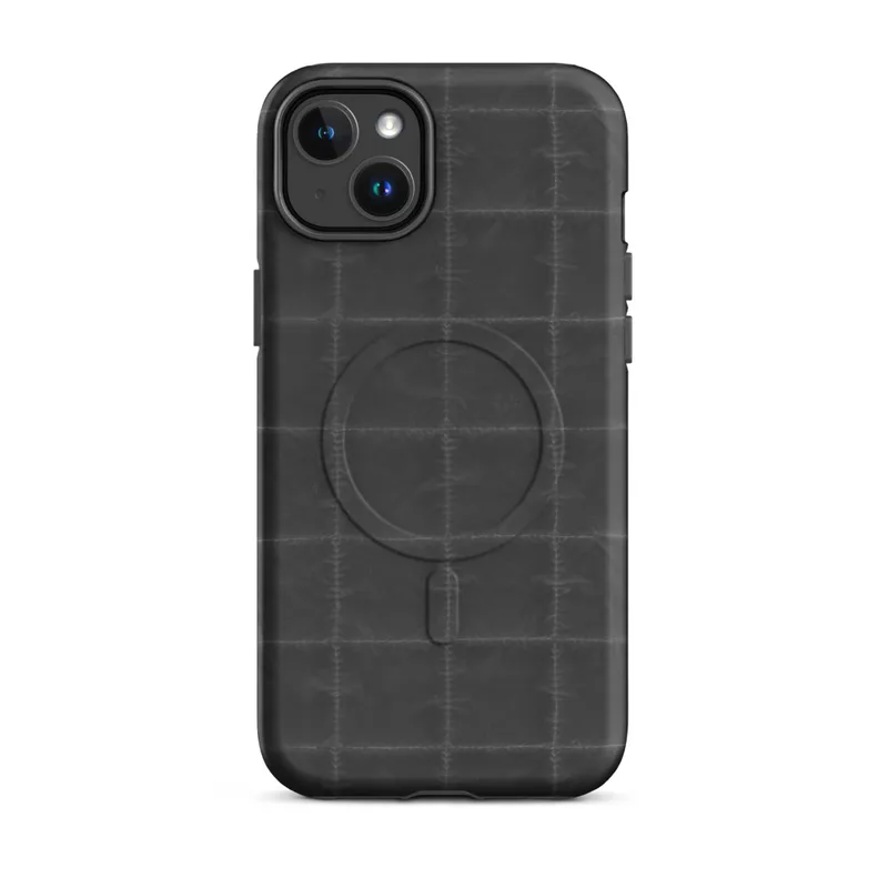 Matte Quilted Shadow Grid MagSafe Tough Case for iPhone — dark charcoal quilted grid pattern with subtle stitched seam lines