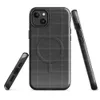 Glossy Quilted Shadow Grid MagSafe Tough Case for iPhone — dark charcoal quilted grid pattern with subtle stitched seam