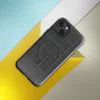 Glossy Quilted Shadow Grid MagSafe Tough Case for iPhone — dark charcoal quilted grid pattern with subtle stitched seam