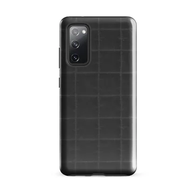 dark charcoal quilted fabric pattern with a precise stitched grid of intersecting seam lines in a tonal gray on Glossy Stealth Grid Quilted Tough Case for Samsung - default - Front view