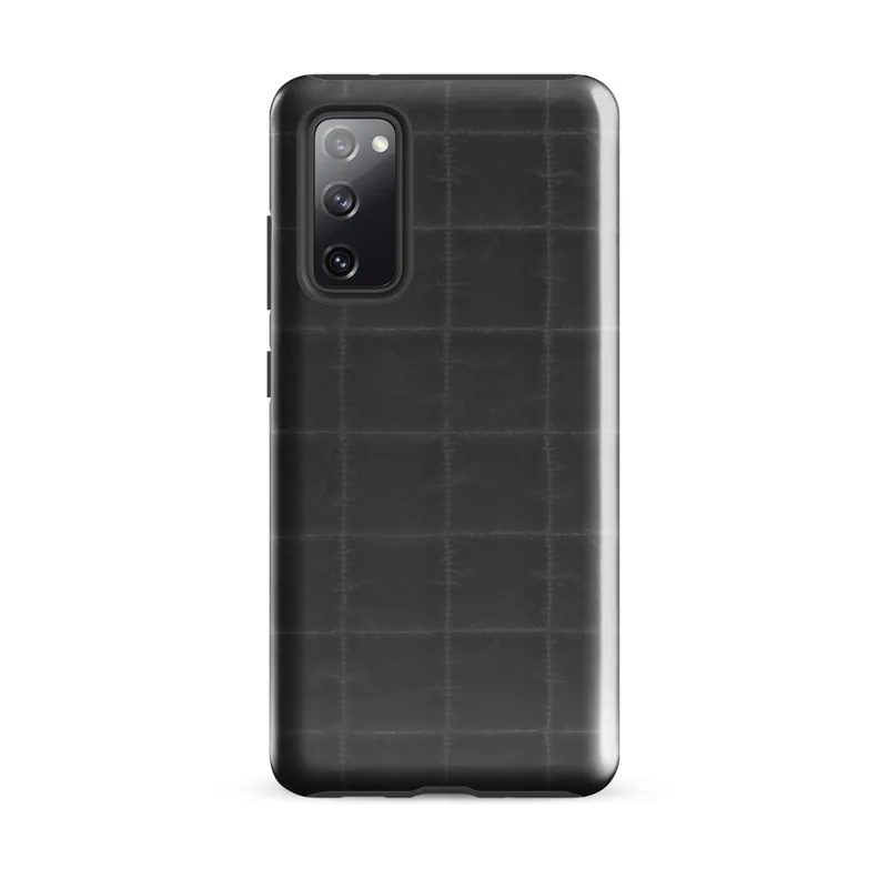 Glossy Stealth Grid Quilted Tough Case for Samsung — dark charcoal quilted fabric pattern with a precise stitched grid