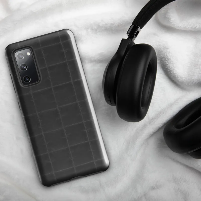 Glossy Stealth Grid Quilted Tough Case for Samsung — dark charcoal quilted fabric pattern with a precise stitched grid