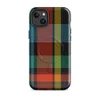 Glossy Highland Bold Plaid MagSafe Tough Case for iPhone — vibrant tartan plaid pattern in deep black, electric teal, fiery