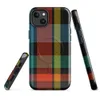 Glossy Highland Bold Plaid MagSafe Tough Case for iPhone — vibrant tartan plaid pattern in deep black, electric teal, fiery
