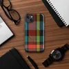 Glossy Highland Bold Plaid MagSafe Tough Case for iPhone — vibrant tartan plaid pattern in deep black, electric teal, fiery