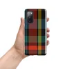Glossy Bold Plaid Tough Case for Samsung — vibrant tartan plaid pattern in black, teal, fiery red-orange, and golden yellow