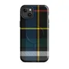 Glossy Highland Spirit Tartan MagSafe Tough Case for iPhone — classic Scottish tartan pattern in black, royal blue, golden
