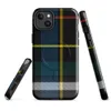 Glossy Highland Spirit Tartan MagSafe Tough Case for iPhone — classic Scottish tartan pattern in black, royal blue, golden