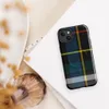 Glossy Highland Spirit Tartan MagSafe Tough Case for iPhone — classic Scottish tartan pattern in black, royal blue, golden