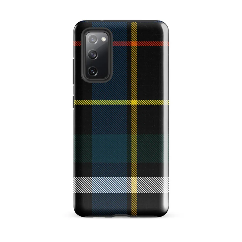 Glossy Highland Spirit Tartan Tough Case for Samsung — classic Scottish tartan plaid with black base and bold crossing