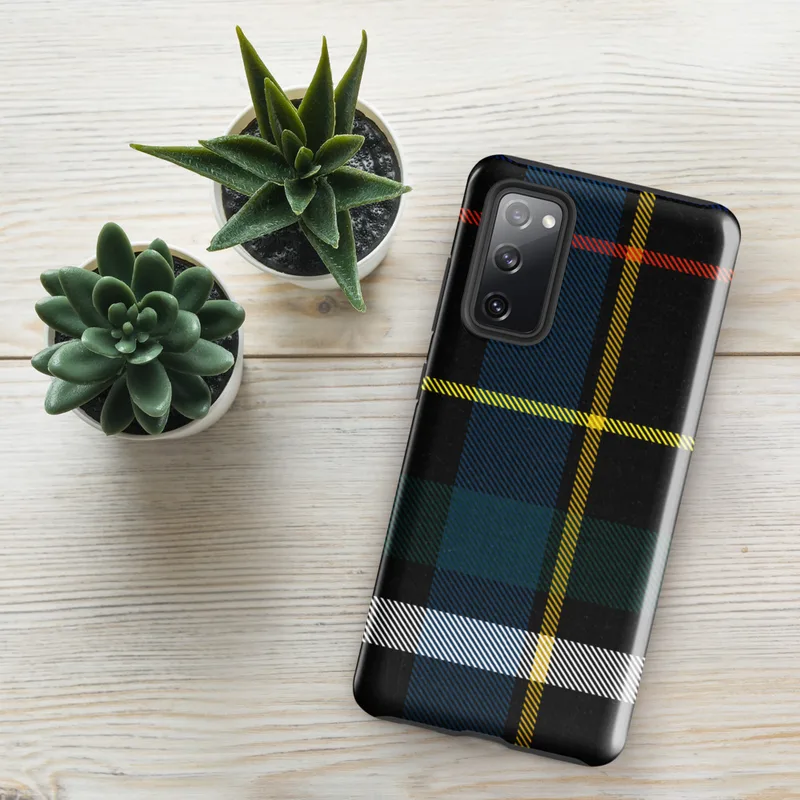 Glossy Highland Spirit Tartan Tough Case for Samsung — classic Scottish tartan plaid with black base and bold crossing