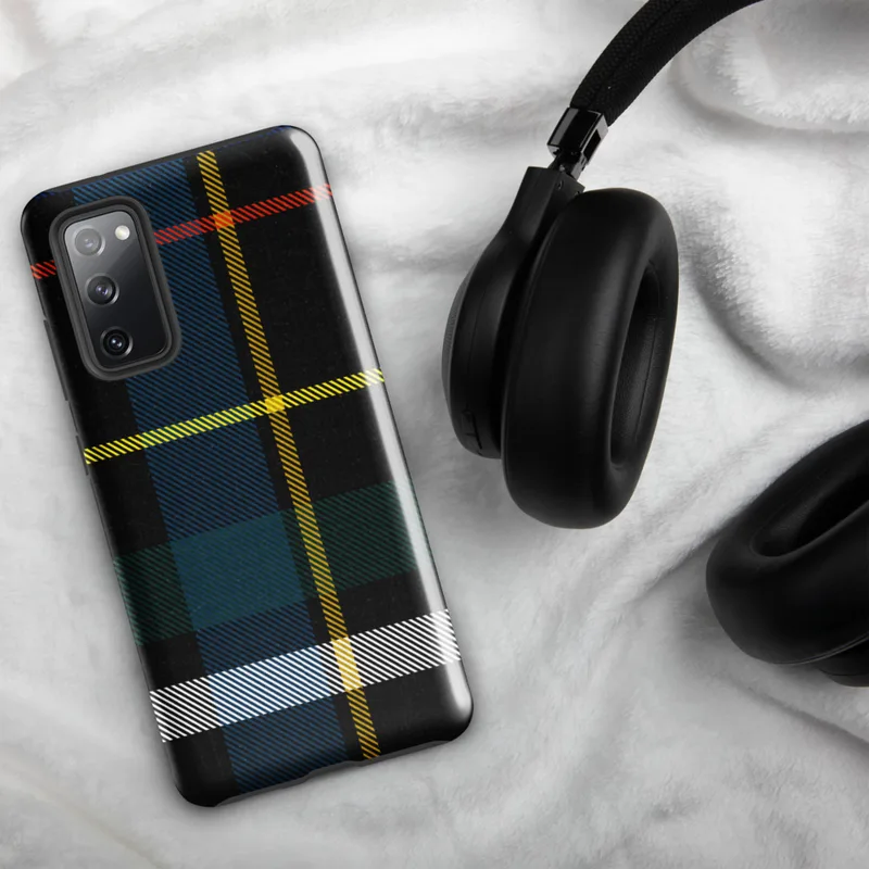 Glossy Highland Spirit Tartan Tough Case for Samsung — classic Scottish tartan plaid with black base and bold crossing
