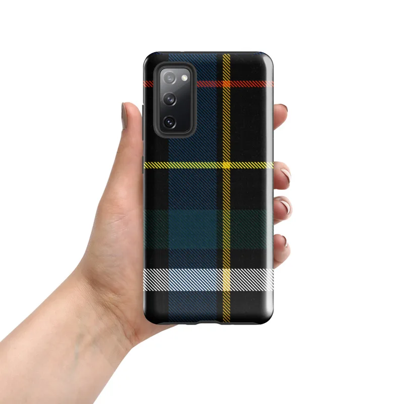 Glossy Highland Spirit Tartan Tough Case for Samsung — classic Scottish tartan plaid with black base and bold crossing