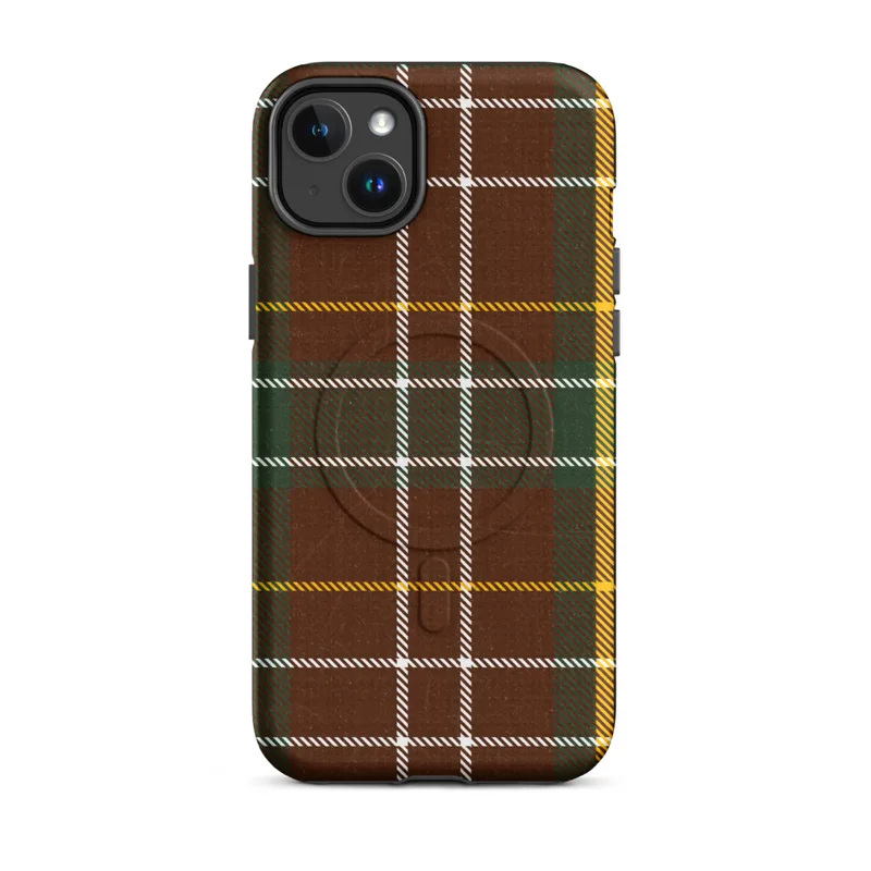 Matte Highland Tartan MagSafe Tough Case for iPhone — classic tartan plaid pattern in deep crimson red, forest green, gold