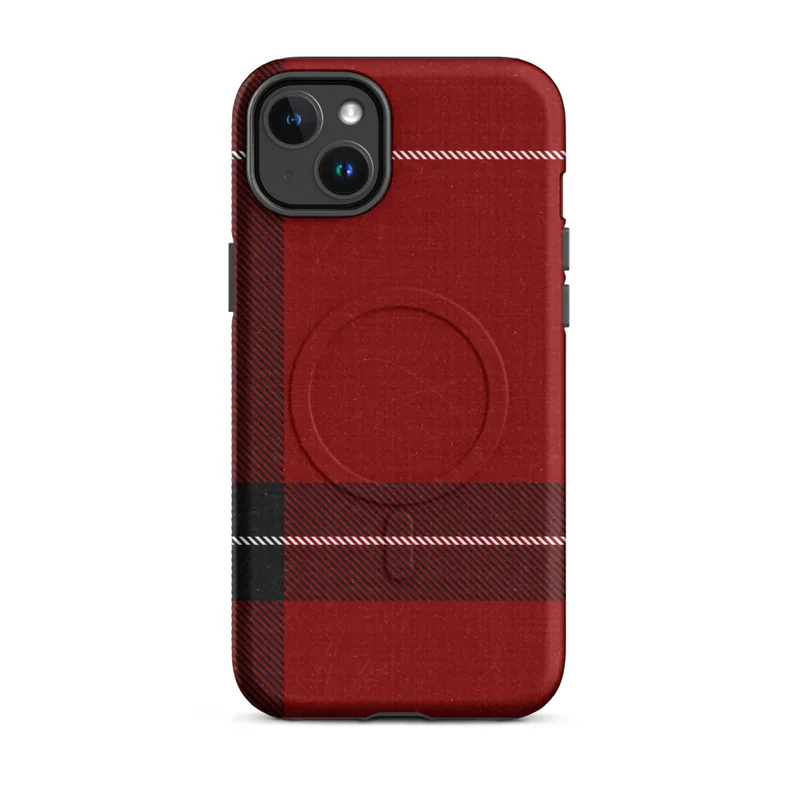 Matte Highland Red Plaid MagSafe Tough Case for iPhone — classic Scottish tartan plaid in deep crimson red with bold black