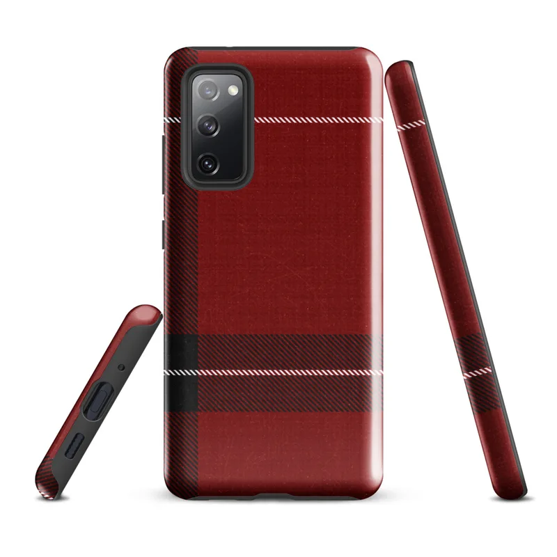 Glossy Highland Red Plaid Tough Case for Samsung — classic red tartan plaid with thick black bands and white accent lines
