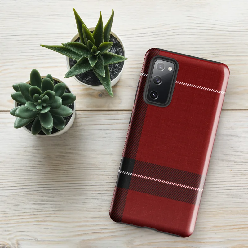 Glossy Highland Red Plaid Tough Case for Samsung — classic red tartan plaid with thick black bands and white accent lines