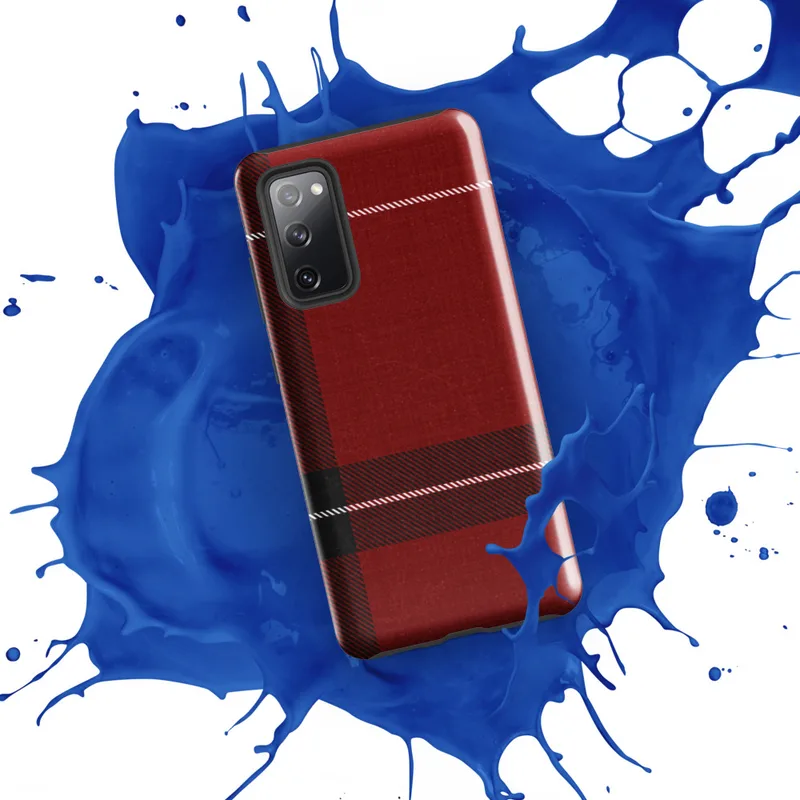 Glossy Highland Red Plaid Tough Case for Samsung — classic red tartan plaid with thick black bands and white accent lines