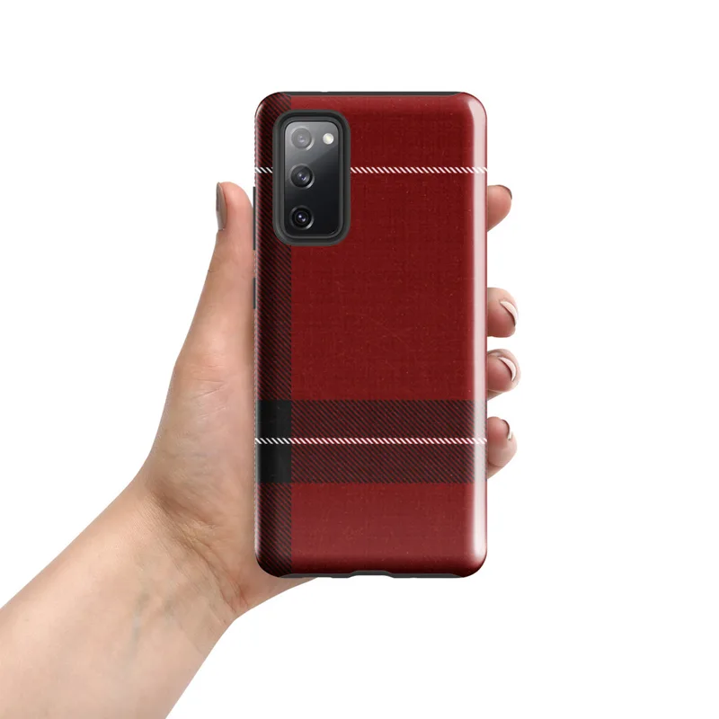 Glossy Highland Red Plaid Tough Case for Samsung — classic red tartan plaid with thick black bands and white accent lines