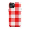Matte Red Gingham Picnic Plaid MagSafe Tough Case for iPhone — large-scale red and white gingham checkerboard woven fabric